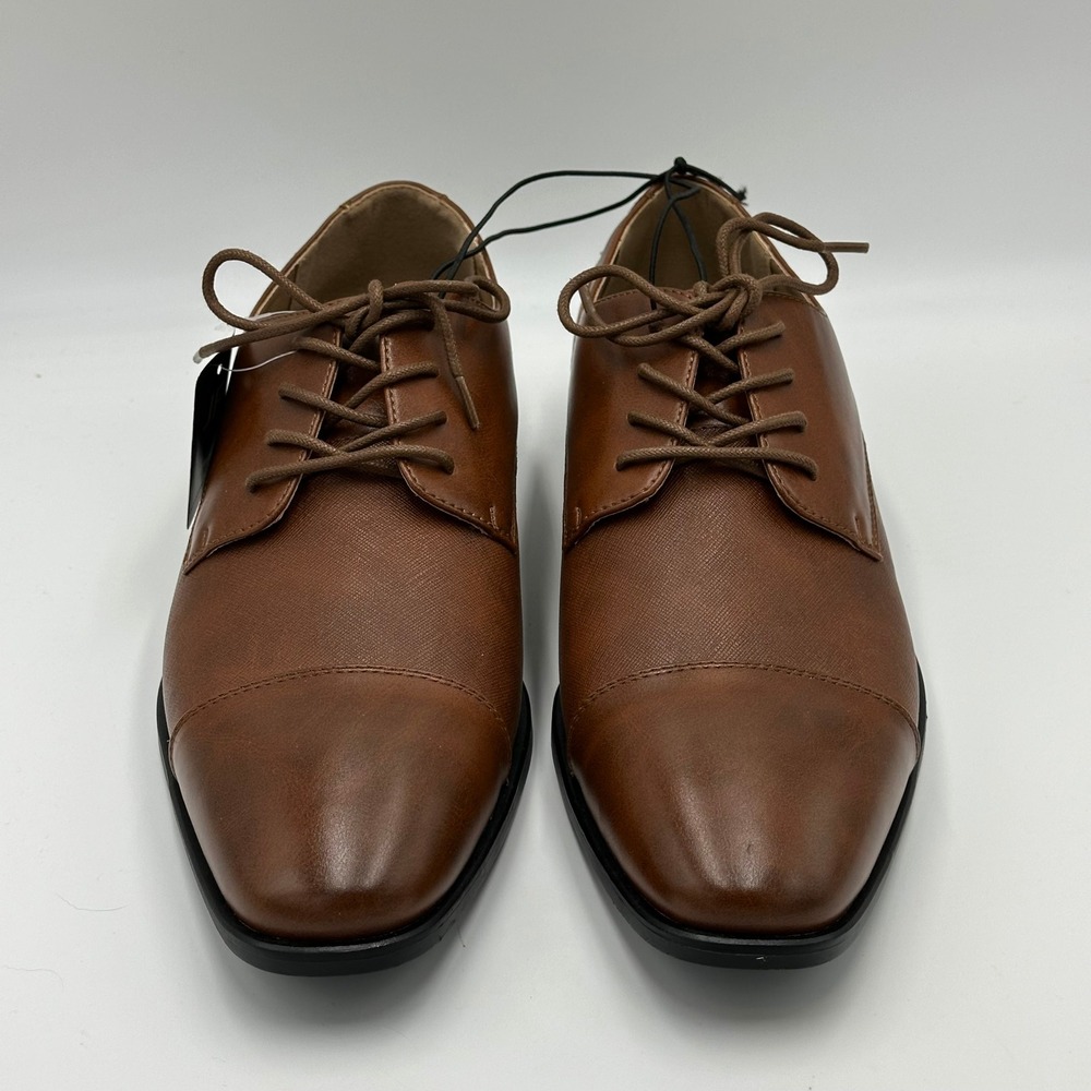 NIB J. Ferrar Brody Cognac Faux Leather Cap Toe Oxford Dress Shoes Mens Size 11 - Picture 5 of 12